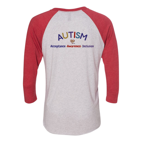 Next Level Unisex Tri-Blend 3/4 Sleeve Raglan -- Heather White / Vintage Red