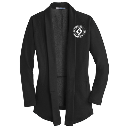 WOMEN'S Port Authority Interlock Cardigan -- Deep Black / Charcoal Heather