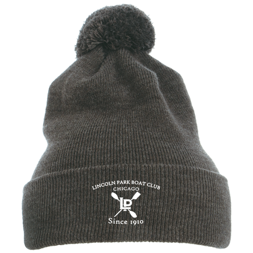 Yupoong Cuffed Knit Beanie with Pom Pom Hat -- Charcoal