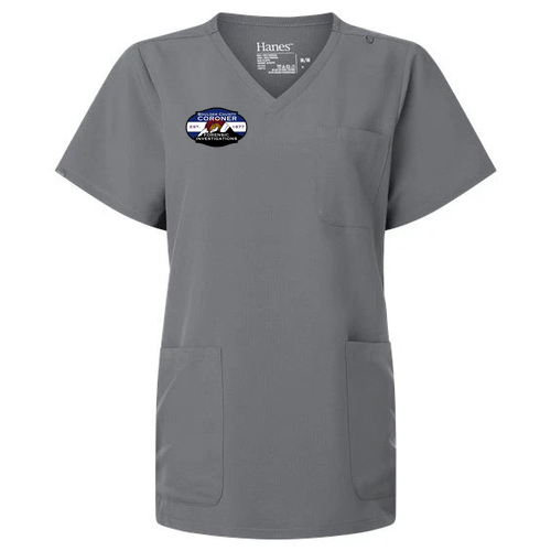 Hanes Women's V-Neck 3 Pocket Scrub Top -- Grey