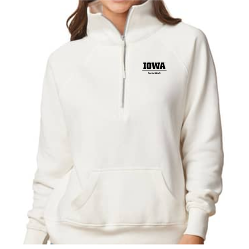 Embroidered Enza Ladies Boxy Half Zip Fleece -- Bleached Linen