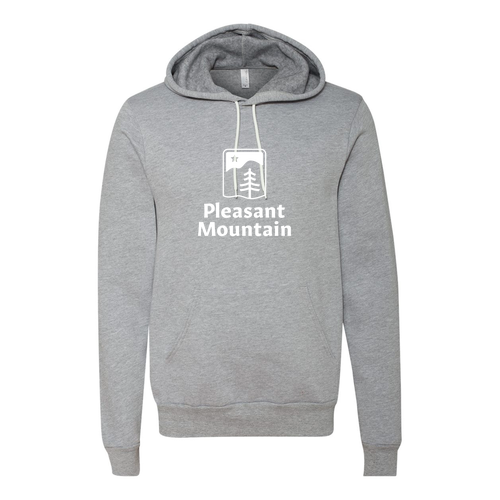 Pleasant Mountain Logo 1 White Ink -- Pullover Hooded Sweatshirt Athletic Heather