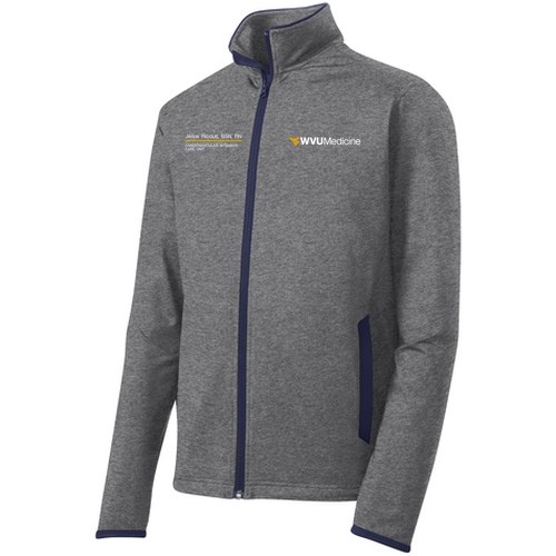 Embroidered Sport-Tek Sport Wick Stretch Contrast Full Zip Jacket -- Charcoal Grey Heather / True Navy