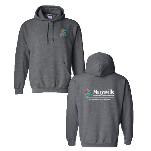 Gildan Heavy Blend Hooded Sweatshirt Front & Back -- Dark Heather