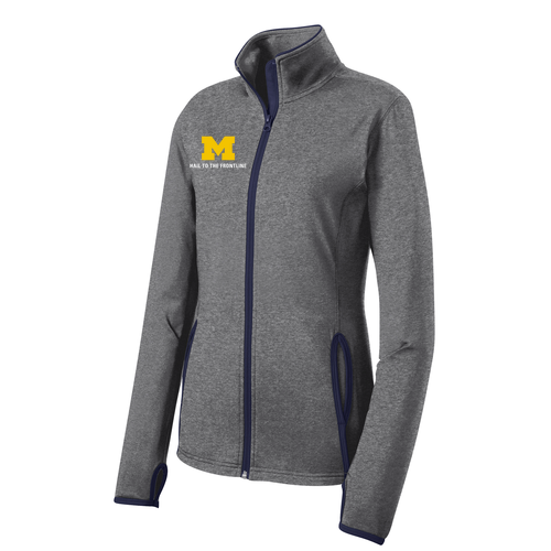 Ladies Sport-Tek Sport Wick Stretch Contrast Full Zip Jacket -- Charcoal Grey Heather / True Navy