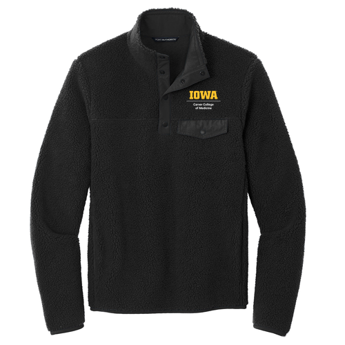 Embroidered Left Chest Logo Port Authority Camp Fleece Snap Pullover -- Deep Black