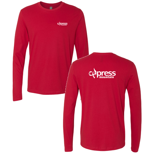Cypress Mountain Logo 2 White Ink -- Long Sleeve Red