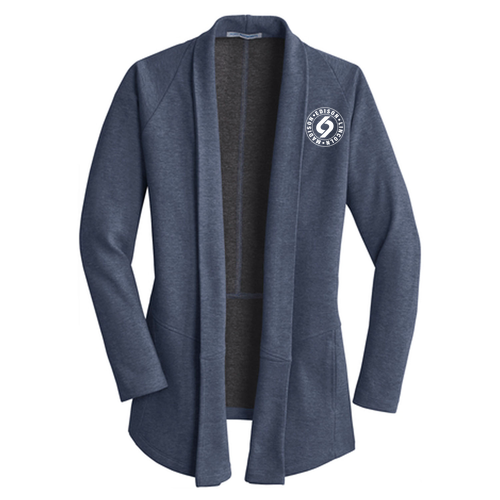 WOMEN'S Port Authority Interlock Cardigan -- Estate Blue Heather / Charcoal Heather