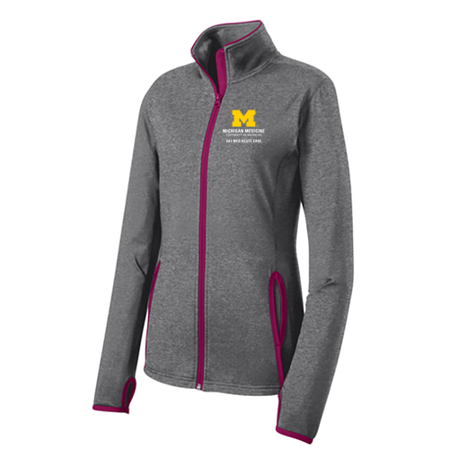 Ladies Sport-Tek Sport Wick Stretch Contrast Full Zip Jacket -- Charcoal Grey Heather / Pink Rush