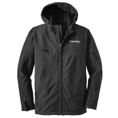 Port Authority Textured Hooded Soft Shell Jacket -- Charcoal / Lemon Yellow
