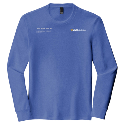 Embroidered District Made Mens Perfect Tri Long Sleeve Crew Tee -- Royal Frost