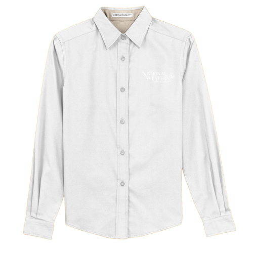 Port Authority Ladies Easy Care Long Sleeve Shirt -- White / Light Stone
