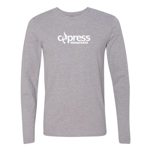 Cypress Mountain Logo 1 White Ink -- Long Sleeve Heather Grey