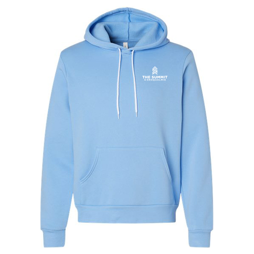 The Summit at Snoqualmie Logo 2 White Ink -- Pullover Hooded Sweatshirt Carolina Blue