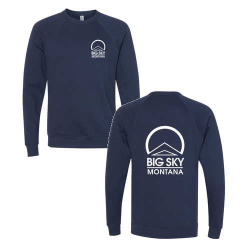 Big Sky Montana Logo 2 White Ink -- Crewneck Sweatshirt Navy