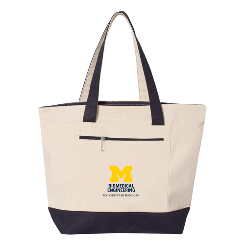 Q-Tees Canvas Zipper Tote -- Natural / Navy