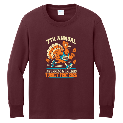 Youth Port & Company Long Sleeve 100% Cotton T-Shirt -- Athletic Maroon