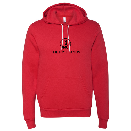 The Highlands Logo 1 Black Ink -- Pullover Hooded Sweatshirt Red