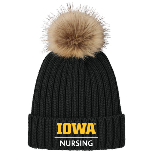 Port Authority Faux Fur Pom Beanie -- Deep Black
