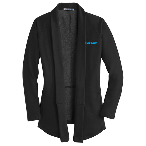 Port Authority Ladies Interlock Cardigan -- Deep Black / Charcoal Heather