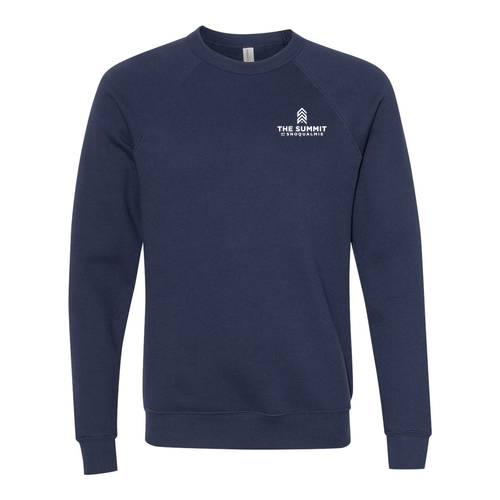 The Summit at Snoqualmie Logo 2 White Ink -- Crewneck Sweatshirt Navy