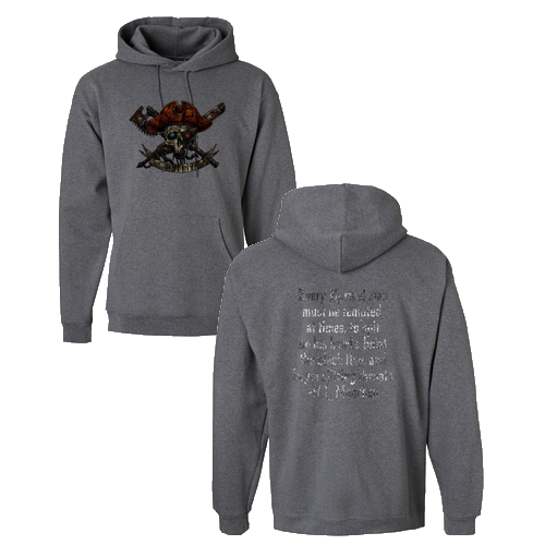 Mutiny Hanes 10 oz Ultimate Cotton Printpro Adult  Hooded Sweatshirt --- Charcoal Heather front and back design