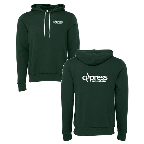 Cypress Mountain Logo 2 White Ink -- Pullover Hooded Sweatshirt Forest