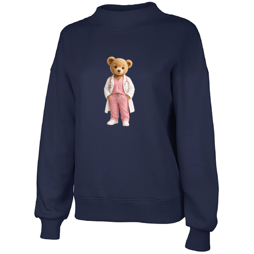 Printed Bear Logo Charles River Women's Willow Mock-Neck Sweatshirt -- Navy