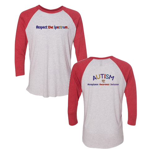 Next Level Unisex Tri-Blend 3/4 Sleeve Raglan -- Heather White / Vintage Red