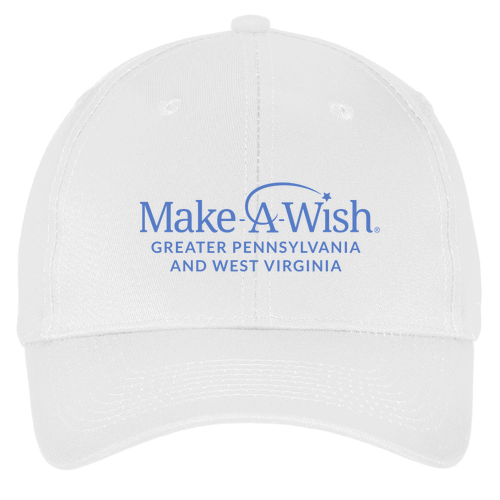 6-panel Twill Ball Cap -- White with Blue Embroidery