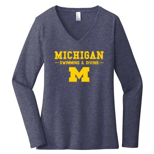 Ladies District Women's Very Important Tee Long Sleeve V-Neck -- Heathered Navy