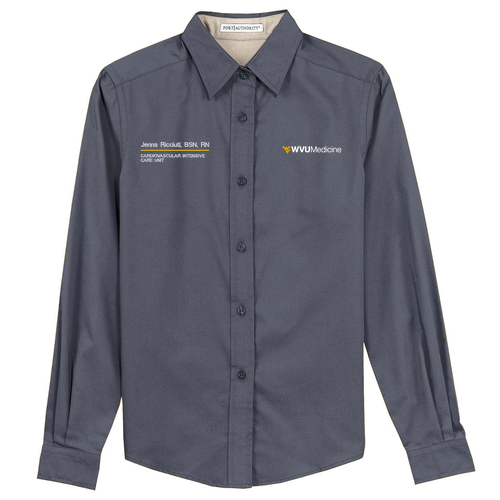 Port Authority Ladies Easy Care Long Sleeve Shirt -- Steel Grey / Light Stone