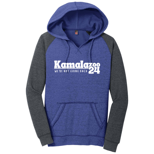 District Womens Lightweight Fleece Raglan Hoodie -- Heather Deep Royal / Heather Charcoal