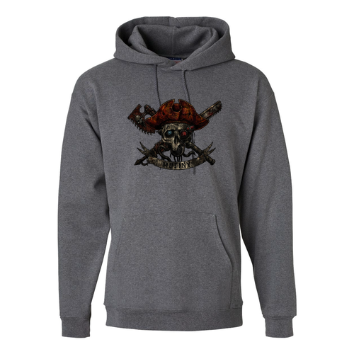 Mutiny Hanes 10 oz Ultimate Cotton Printpro Adult  Hooded Sweatshirt --- Charcoal Heather front and back design