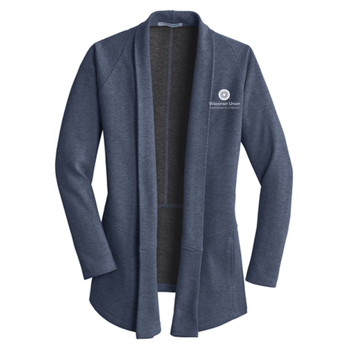 Port Authority Fitted Interlock Cardigan -- Estate Blue Heather / Charcoal Heather