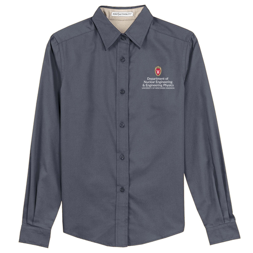 Port Authority Ladies Easy Care Long Sleeve Shirt Embroidered-- Steel Grey / Light Stone