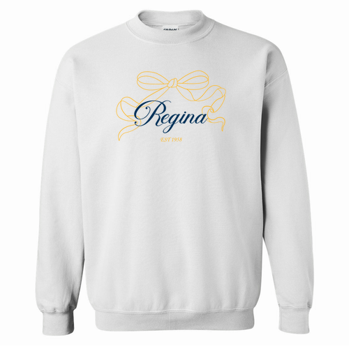 Regina Delicate Bow Gildan Heavy Blend Crew Neck Sweatshirt -- White