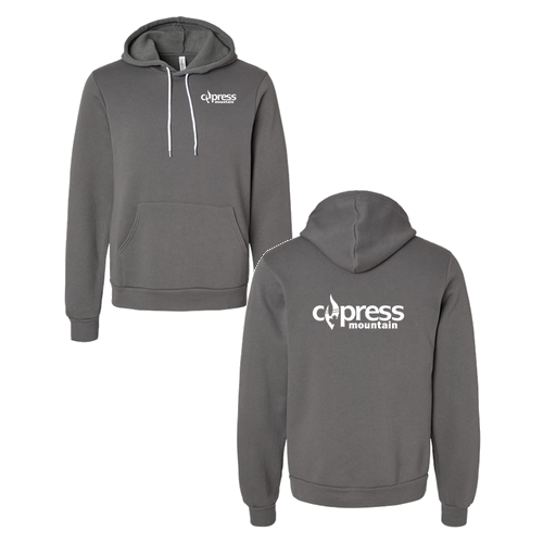Cypress Mountain Logo 2 White Ink -- Pullover Hooded Sweatshirt Asphalt