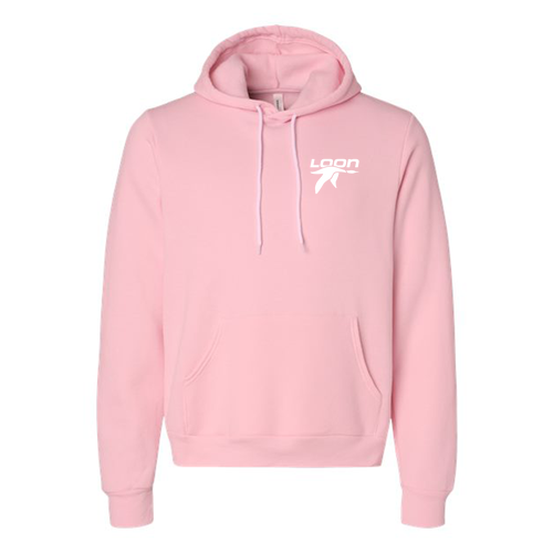 Loon Logo 2 White Ink -- Pullover Hooded Sweatshirt Pink
