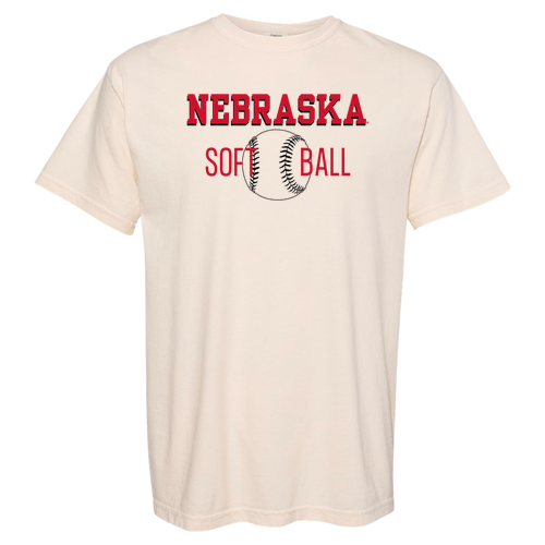 Nebraska White Softball Garment Dyed Tee