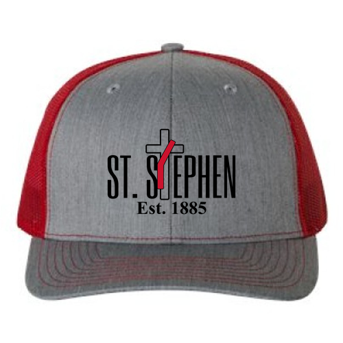 Richardson Snapback Trucker Cap -- Heather Grey / Red
