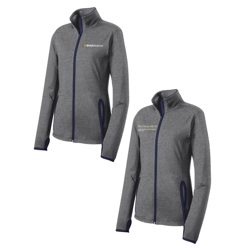 Sport-Tek Ladies Sport Wick Stretch Contrast Full Zip Jacket -- Charcoal Grey Heather / True Navy