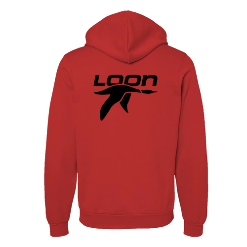 Loon Logo 2 Black Ink -- Pullover Hooded Sweatshirt Red