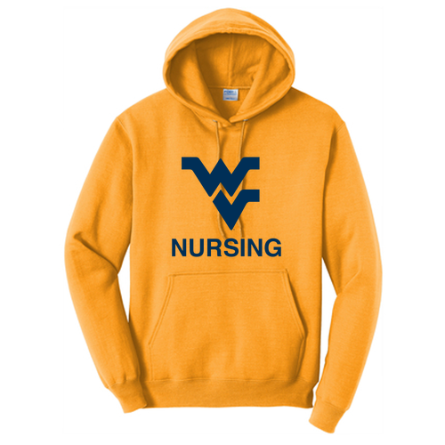 WVU Nursing Port and Company Core Fleece Pullover Hooded Sweatshirt -- Gold
