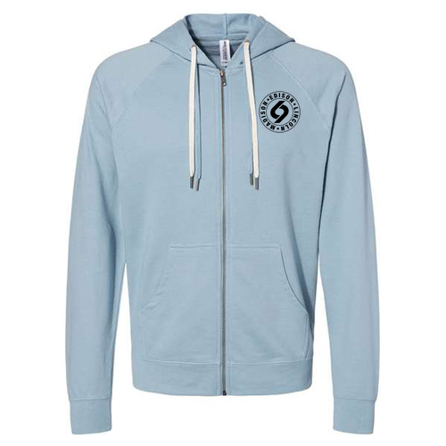 Independent Trading Lightweight Full-Zip Hooded Sweatshirt -- Misty Blue w. Black logo