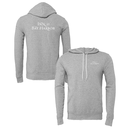 Inn at Bay Harbor 1 color White left chest/back Pullover Hooded Sweatshirt -- Athletic Heather