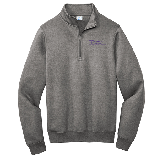 Fleece Quarter-Zip Pullover Sweatshirt -- Graphite Heather with Purple Embroidery