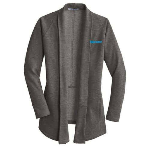 Port Authority Ladies Interlock Cardigan -- Medium Heather Grey / Charcoal Heather