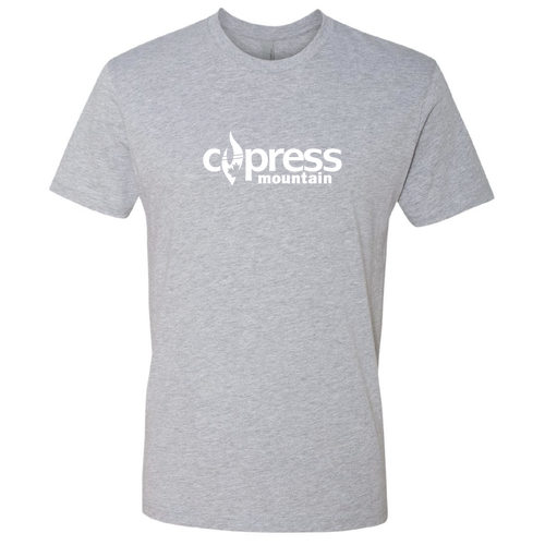 Cypress Mountain Logo 1 White Ink -- Short Sleeve Heather Grey