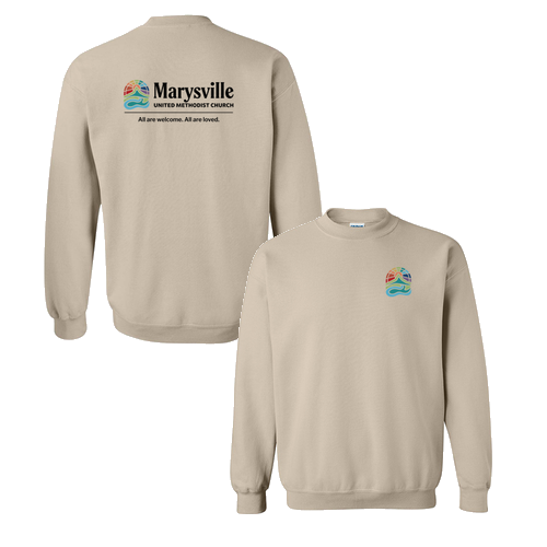 Gildan Heavy Blend Crew Neck Sweatshirt Front & Back -- Sand